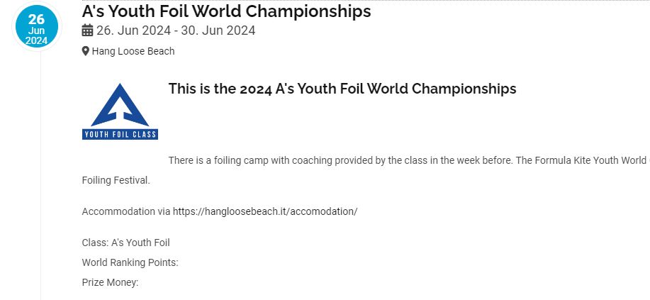 A’s Youth Foil World Championships 26.06.24 – 30.06.24